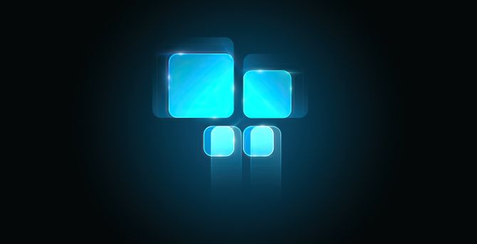 Windows 11 Logo, blue squares, minimal wallpaper