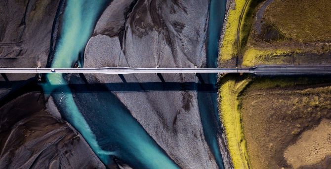 Aerial view, bridge, river, landscape, earth wallpaper