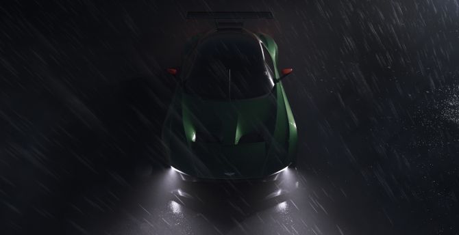 Green, Aston Martin Vulcan, rain, night out wallpaper