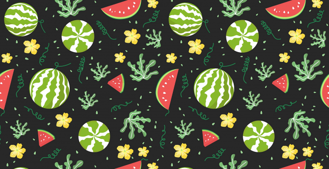 Watermelons, fruits, pattern, digital art wallpaper