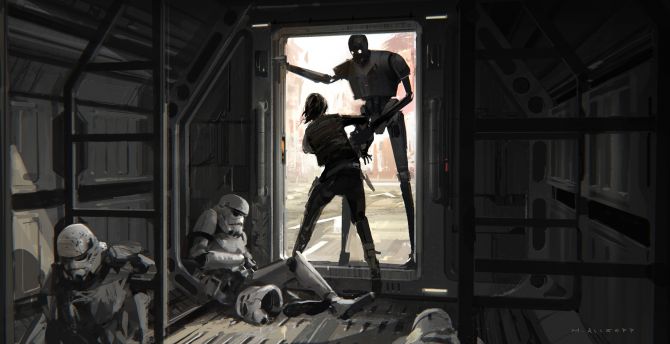 Rogue One: A Star Wars Story, artwork, movie, robots, Stormtrooper wallpaper