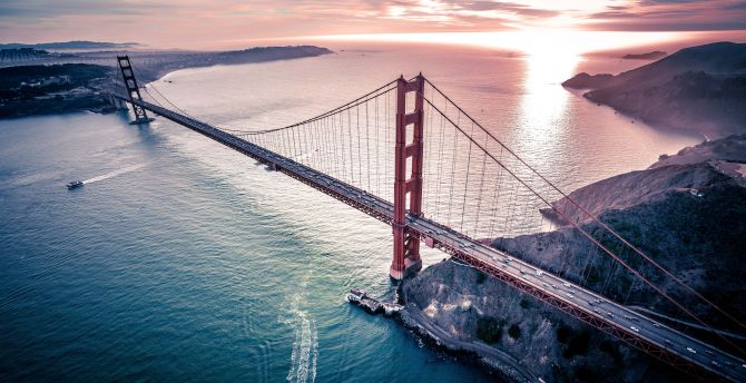 Golden Gate Bridge, architecture, sea, aerial view wallpaper