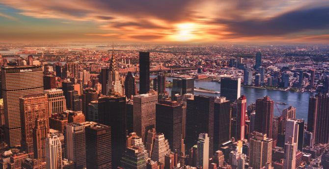New York, skysrapers, cityscape, sunset, clouds wallpaper