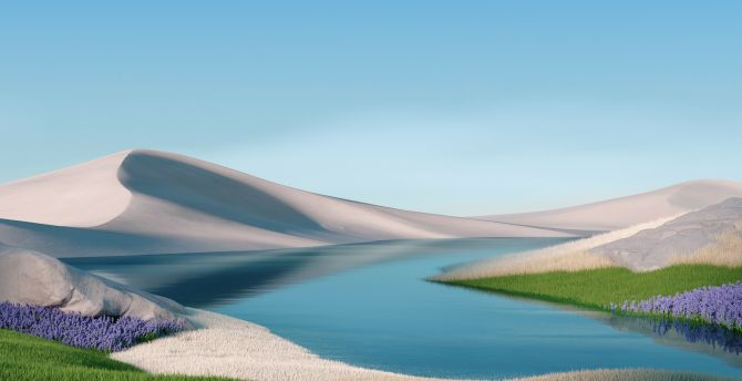 Windows 11, river, desert, landscape, stock wallpaper
