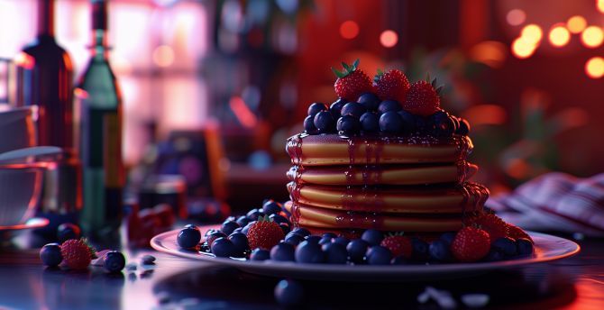 Blueberry pancakes, sweet dishes, art wallpaper