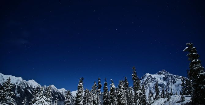 Blue sky, winter, night, nature wallpaper