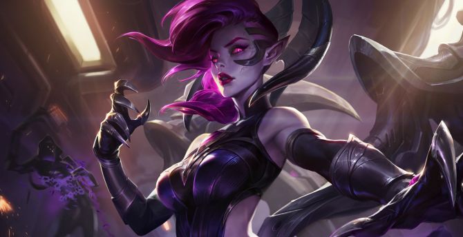 Morgana, League of Legends, violet hair, video game wallpaper