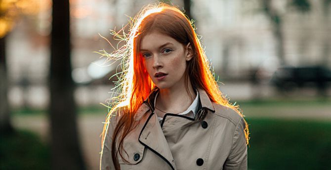 Shining hair, red head, gorgeous, woman model wallpaper