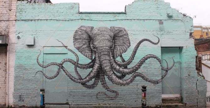 Elephant, octopus, wall art wallpaper