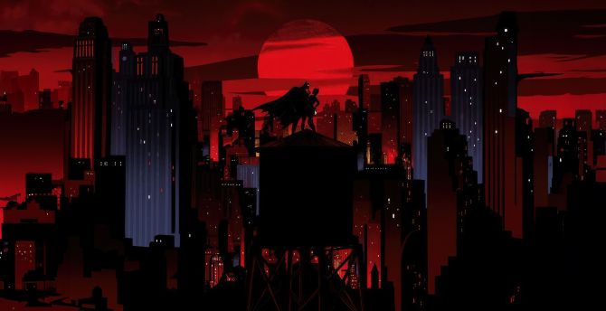 Batman: The Animated Series, 1992, batman and catwoman, cityscape wallpaper