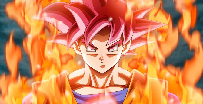 Goku, fire, dragon ball super, anime wallpaper