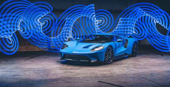 Ford GT, blue sportcar, 2020 wallpaper