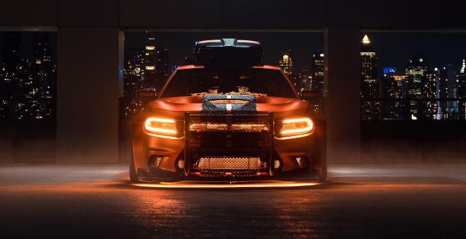 Custom Dodge Challenger, orange muscle car wallpaper
