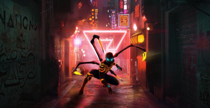 Spider-man's suit metallic legs, nano suit, artwork wallpaper