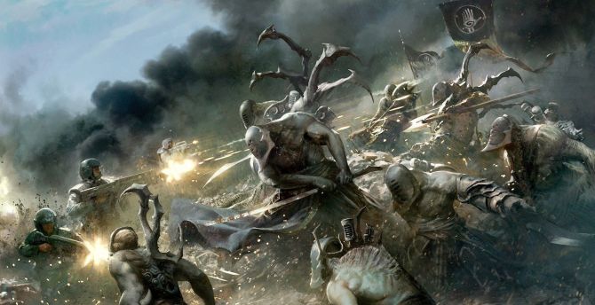Warhammer 40k, battle, creepy creatures, video game wallpaper