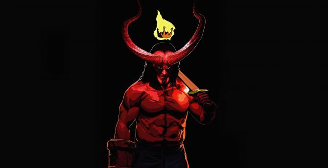Hellboy, man with horns, 2019 movie, minimal, poster wallpaper