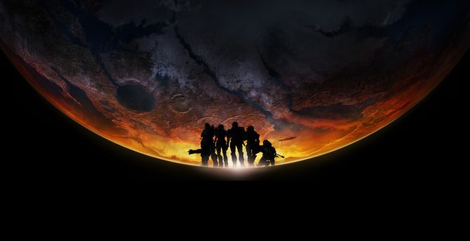 Halo, soldiers, video game, silhouette wallpaper