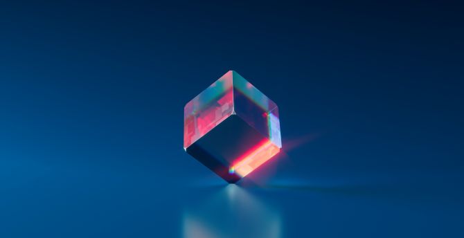 Crystal blue cube, shine, minimal, art wallpaper