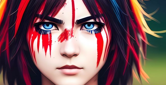 Blue eyed woman, angry teen, art wallpaper