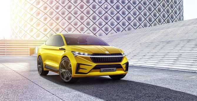 Škoda Vision iV, yellow, concept car wallpaper