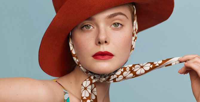 Elle Fanning, big red hat, 2020 wallpaper