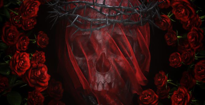 Skull and roses, artwork wallpaper