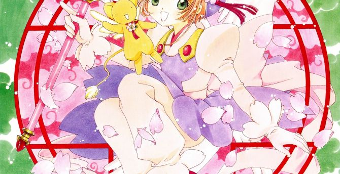 Magic circle, happy anime girl, Sakura Kinomoto wallpaper