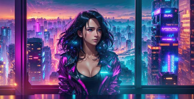 Cyberpunk world's gorgeous girl, game art wallpaper
