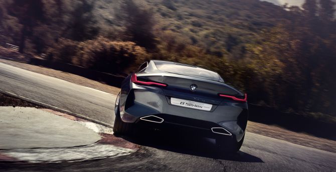 2018 car, BMW Concept 8 Series, rear view, on road wallpaper