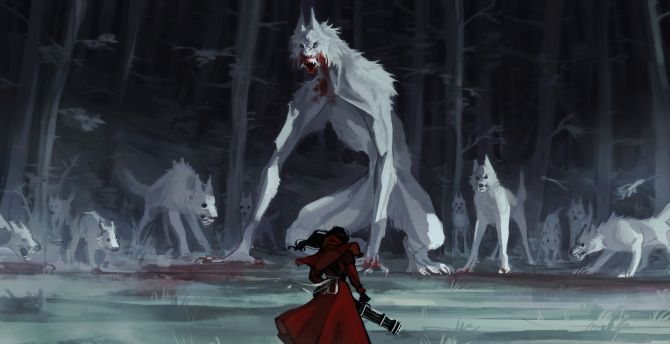 Red riding hood, wolf, fantasy, art wallpaper