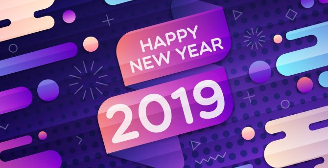 2019, Happy New Year, inscription, typography, abstract wallpaper