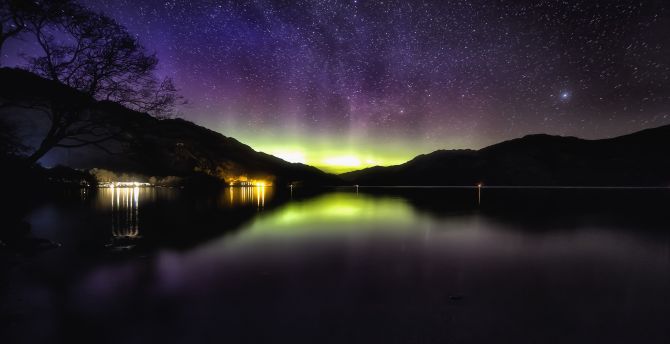 Nature, lake, Aurora, starry sky, night wallpaper