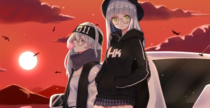 Sunset, G11 HK416, girls frontline, anime girls wallpaper
