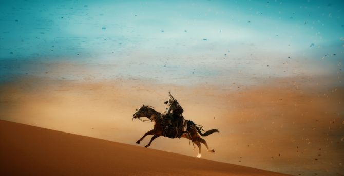 Wallpaper assassin's creed: origins, horse ride, desert, game art ...