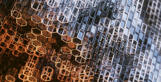 Structure, metallic, hexagonal grid wallpaper