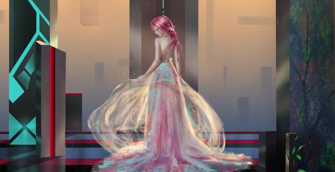 Princess girl, magic dress, redhead wallpaper