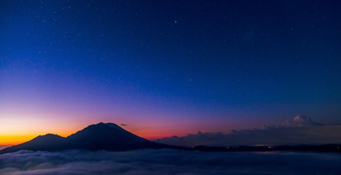 Night, clouds, sky, mountains, volcano wallpaper