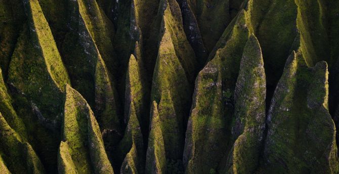 Rocks, moss, aerial view wallpaper