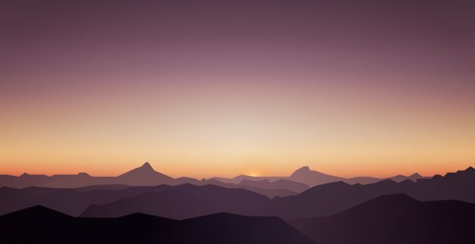 Calm, sunset, mountains, sky, beautiful wallpaper