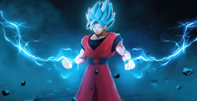Goku with lightening powers, blue, anime wallpaper