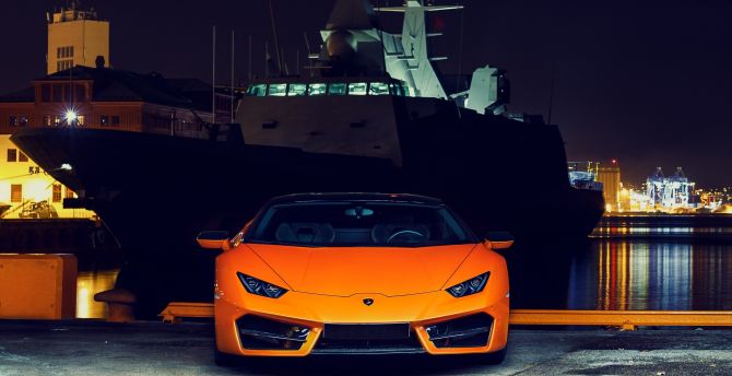 Front, orange, sports car, Lamborghini Huracan wallpaper