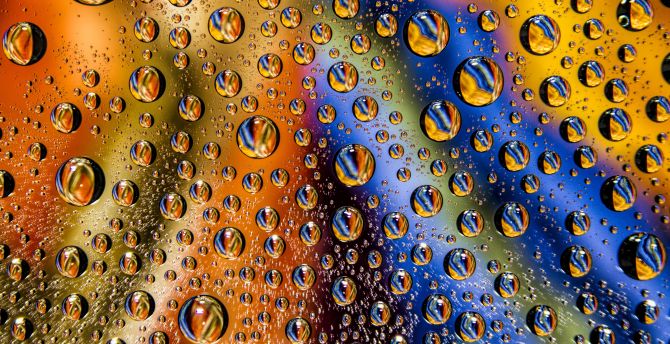 Drops, wet surface, colorful wallpaper