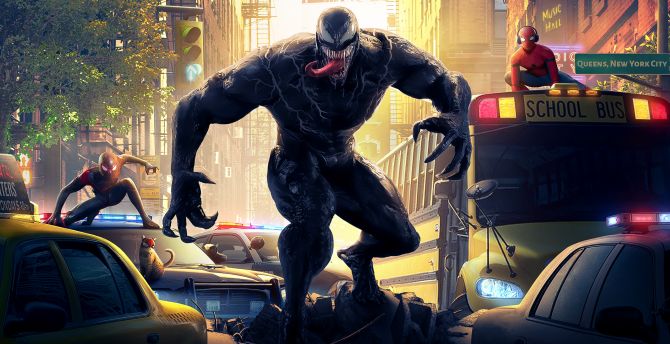 Venom vs Spidermen, team up, 2023 wallpaper
