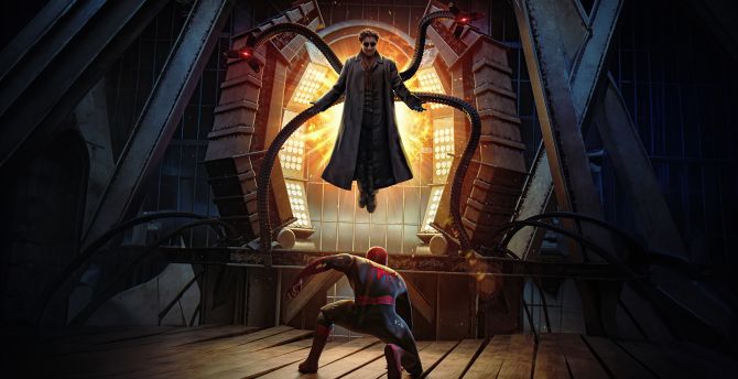 Dr Octupus vs Spider-man, fight between master and disciple, art wallpaper