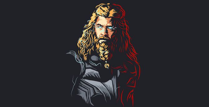 Thor in beard, blonde, art wallpaper