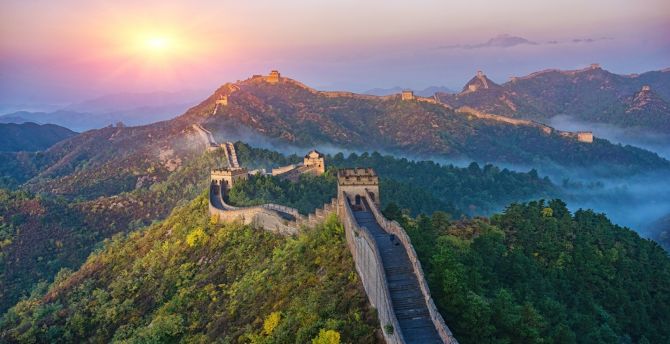 Great wall of China, sunset, horizon, nature wallpaper