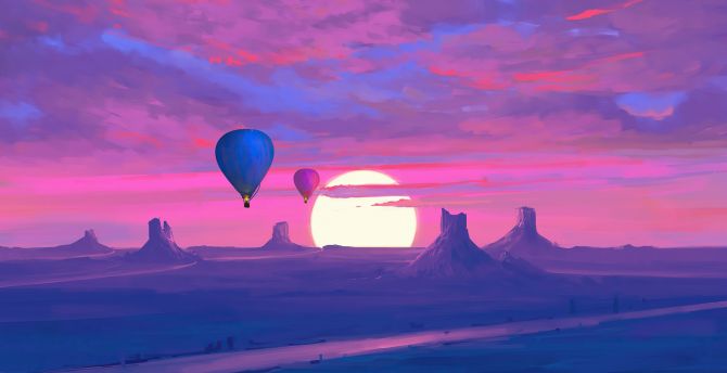 Hot air balloons, landscape, scenic art wallpaper