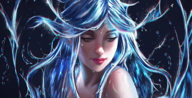 Blue hair, girl, fantasy, art wallpaper