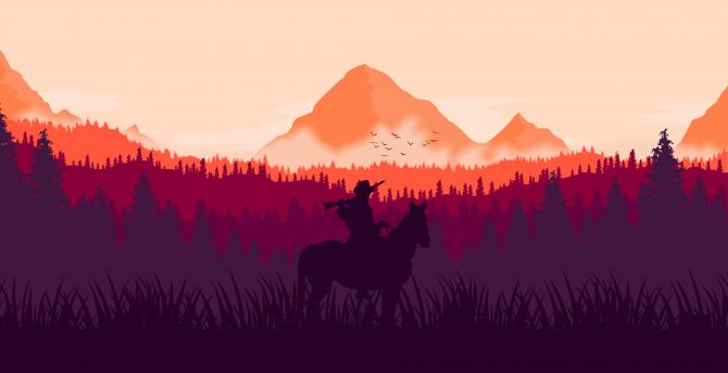 Red Dead Redemption 2, horse ride, silhouette, art wallpaper