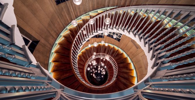 Spiral staircase, wooden, architecture, interior design wallpaper